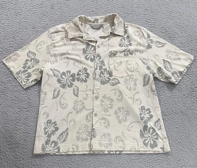 Camisa Quiksilver Para Hombre Mediana Beige Gris Floral Hawaiana Abotonada De Colección Años 90 Y2K Foto 1 de 4