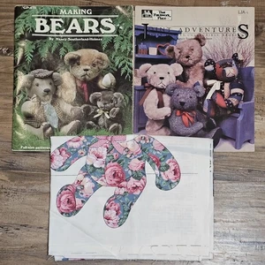 Cranston Rose Teddy Bear Fabric Panel & 2 Nancy Southerland Holmes Pattern Books - Picture 1 of 6