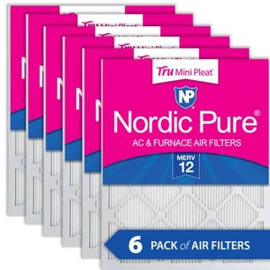 12x20x1 (11_1/2x19_1/2) Nordic Pure Tru Mini Pleat MERV 12 Air Filters 6 Pack - Picture 1 of 7