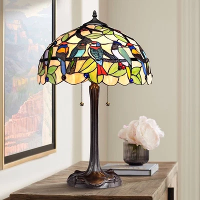 Tiffany Style Table Lamp Traditional Bronze Stained Glass for Living Room - Image 1 of 4