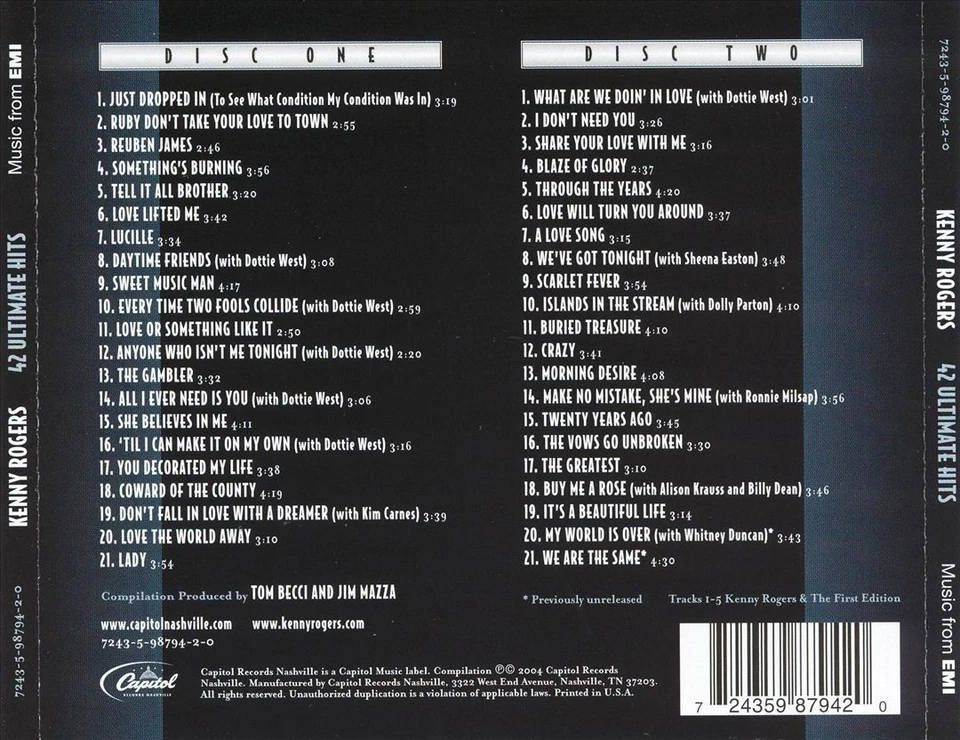 KENNY ROGERS - 42 ULTIMATE HITS NEW CD - Image 1 of 1