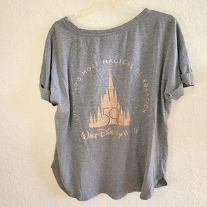 Disney Women Shirt XL 50Th Anniversary Rose Gold Castle Short Sleeve Gray Mickey - Picture 1 of 13