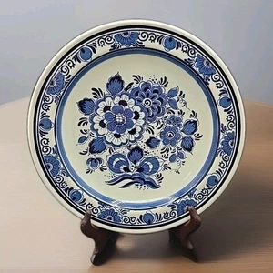 Plato Delft Azul Y Blanco 9.5" Diseño Floral Azul Delft Cardo Pintado A Mano... - Imagen 1 de 12