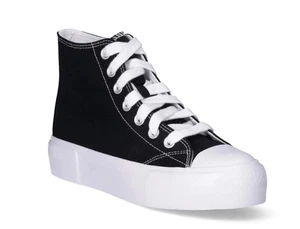 No Boundaries Women's Platform Lace Up High Top Canvas Sneakers Black Size 7.5 - Picture 1 of 5