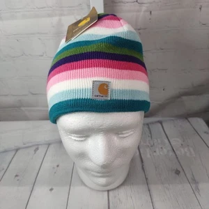 Carhartt Child/Youth Beanie Hat Stripe Rose Bloom Knit Fleece Lining Warm CB8962 - Picture 1 of 9