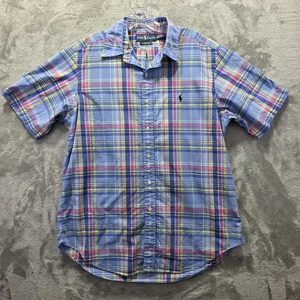 Ralph Lauren Shirt Mens Large Blue Plaid Classic Fit Short Sleeve Button Down - Picture 1 of 8