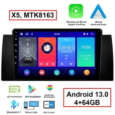 Autoradio CarPlay für BMW 5er E39 Video GPS Navigation DAB+ Bluetooth WiFi 4+64G - Bild 1 von 4