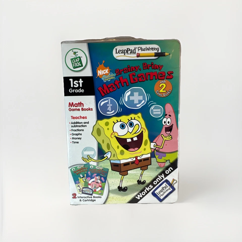 LeapPad Plus Writing SpongeBob Brainy Briny Math Games-2 Books & Cart- 1st Grade - Image 1 of 4