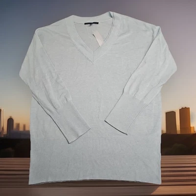 White House Black Market XL 码罗纹 L/S 毛衣羊毛混纺玻璃蓝色舒适新品 — 第 1/4 张图片