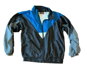 Vintage 90s Volleys Sport Zip Windbreaker gefütterte Jacke Herren Gr. L schwarz blau - Bild 1 von 7