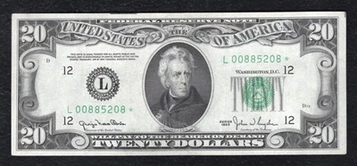 FR. Billete de 2059-L* 1950 $20 *STRELLA* FRANCISCO DE LA RESERVA FEDERAL DE FRANCISCO, CA APROXIMADAMENTE SIN CIRCULAR Foto 1 de 2