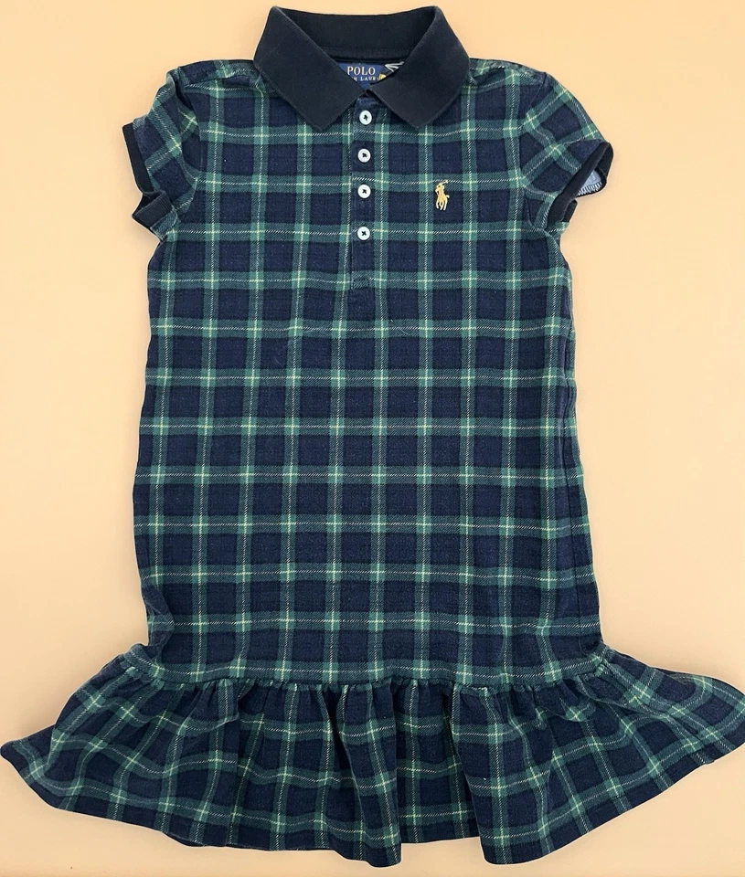 Polo Ralph Lauren Girls 6X Green Plaid Holiday Party Shirt Dress Preppy Tartan - Image 1 of 4