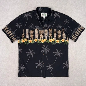 Vintage KY's Hawaiian Aloha Camp Shirt Mens M Black Tiki Floral Palm Made in USA - Picture 1 of 7
