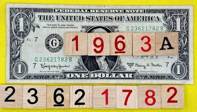 Series 1963A RARE Historical Year 1782 Fancy Serial Number $1 Dollar Bill FRN DC - Image 1 of 4