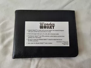 OFFICIAL WONDER WALLET - GENUINE LEATHER BLACK RFID PROTECTION BI-FOLD 24 CARDS - Picture 1 of 6