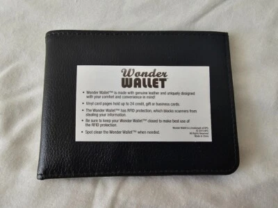 OFFICIAL WONDER WALLET - GENUINE LEATHER BLACK  RFID PROTECTION BI-FOLD 24 CARDS - Image 1 of 4