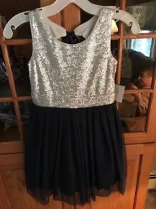 Mädchen Urlaub Outfit Silber Glitzer und Blau Spitze Größe 8 - Bild 1 von 2