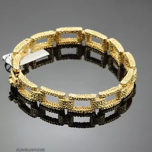 HANDMADE ANTIQUE FANCY OPEN LINK HEAVY BRACELET 45.8 GM. SOLID 18K YELLOW GOLD - Picture 1 of 11