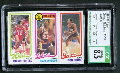 1980-81 Topps Basketball Magic Johnson ROOKIE w/ Cheeks & Boone CSG 8.5 - Image 1 of 2