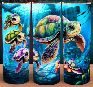 Sea Turtle Family Ocean Life Cup Tumbler 20oz with lid and straw - Picture 1 of 3