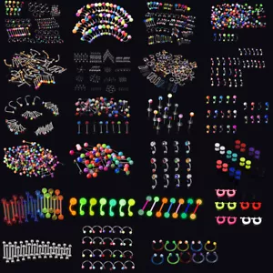 Lots Mix Piercing Nose Navel Tongue Rings Ear Lip Eyebrow Studs 14G 16G 18G 20G - Picture 1 of 26