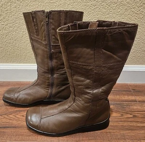 Kumfs Boots Leather Womens Size 39 8.5 Brown Orthotics Rubber Sole Stretch Calf - Picture 1 of 15