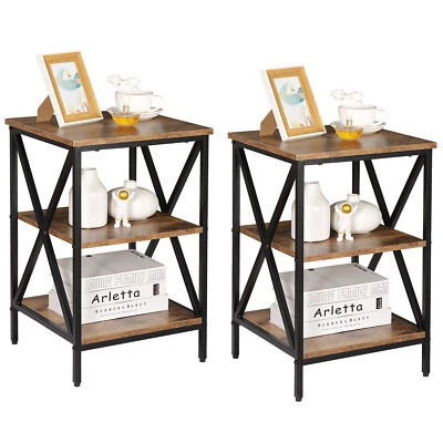 2X Versatile Side/End Table with Storage Shelf X-Shaped for Living Room Bedroom - Image 1 of 4