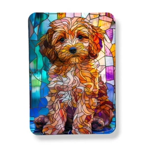 Cavapoo Puppy Dog Magnet Faux Stained Glass Art Print Sublimated Large 3" x 4" - Picture 1 of 3