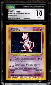 CGC 10 GEM MINT Mewtwo 10/102 SQUARE CUT ERROR Base Set HOLO Pokemon Card 209 - Picture 1 of 3