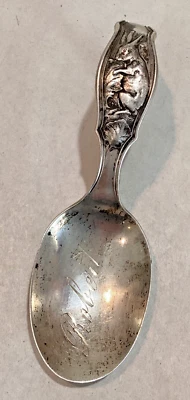 Antigua cuchara bebé Wallace figurativa plata esterlina conejito conejo “Robert” mono Foto 1 de 4