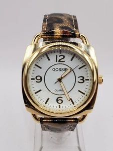 Reloj de cuarzo Gossip de moda para damas 38 mm redondo tono dorado imitación estampado de leopardo correa - Imagen 1 de 8