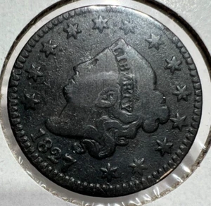 1827 CORONET HEAD LARGE ONE CENT 1C VERY GOOD VG - Picture 1 of 2
