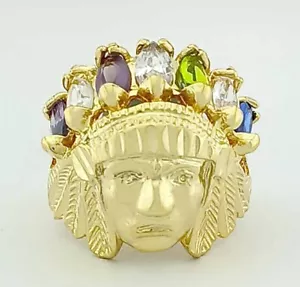 INDIAN FACE LAB BLUE & WHITE SAPPHIRE, PERIDOT & AMETHYST RING 10K GOLD - NWT - Picture 1 of 5