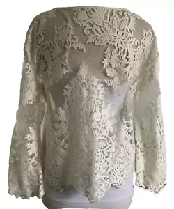 Free People 2-Piece M White Laced Tulle Bell Sleeve/ Hot Pink Camisole Top M - Picture 1 of 10