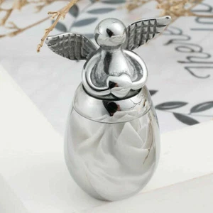 Silver Angel Wings Keepsake Ashes Urn Cremation Ashes Memorial Stainless Steel . - Picture 1 of 12