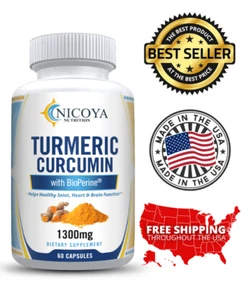 Turmeric Curcumin Highest Potency 95% 1300mg with BioPerine Black Pepper Extract - Picture 1 of 8