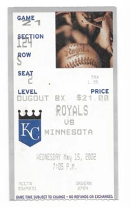 KANSAS CITY ROYALS vs Minnesota Twins Ticket Stub 5/15/2002 - Picture 1 of 2