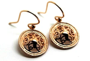 Pendientes de gancho redondos antiguos de filigrana de oro rosa de 9 quilates 9k 375 - Imagen 1 de 6