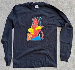 Vintage 98 Coop School Devil Girl LONG SLEEVE Poster Pop Silkscreen T-Shirt M - Bild 1 von 8