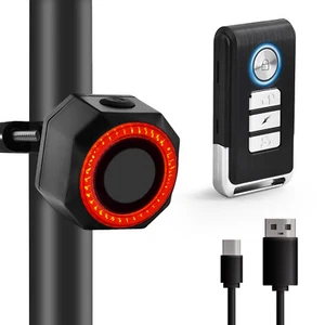 Motorcycle Alarm Wireless Bicycle Auto Tail Light USB Charging w/ Remote Control - Picture 1 of 12