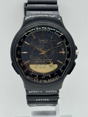 Vintage Casio AB-40U Mod 741 Data Bank Japan World Time WR50 Wrist Watch Quartz - Image 1 of 4