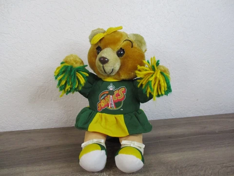 Seattle Sonics NBA Cheerleader Teddy Bear Pom Poms Vintage Plush Doll Stuffed Cover