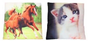 Kinder Kissen Tiermotive 2 bedruckt 40 x 40 cm Katzen und Pferde Kuschelkissen
