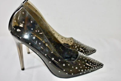 bisou bisou Black Lucite Rhinestone Shoes Size 8 M On Sale - Image 1 of 4