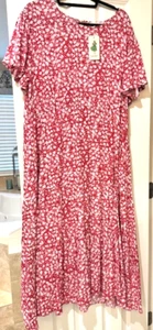 Nemidor Layered Boho Casual Ditsy Floral Red Maxi Dress Flutter Sleeve Size 18 - Picture 1 of 4