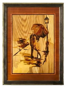 Stadt Liebesgeschichte Wandkunst Bild Wohndeko Holzfurnier Intarsien Inlay - Bild 1 von 11