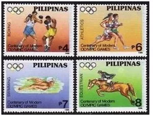Philippines 2422-2425, 2426 sheet,MNH. Modern Olympics-100, 1986.Boxing,Swimming - Picture 1 of 2