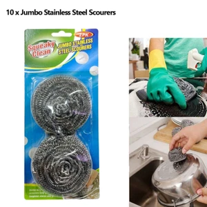 10 x Large Stainless Steel Wool Scrubber Dish Washing Cleaning Sponges Scourer - Picture 1 of 2