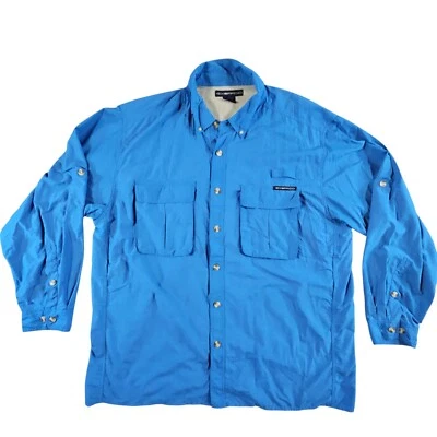 ExOfficio Buzz Off Blue Button Up L/S Mesh Vented Poly/Cotton Fishing Shirt XXL - Image 1 of 4