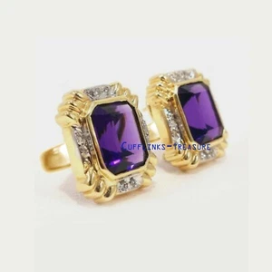 Natürlicher Amethyst & CZ Edelstein mit 925 Sterlingsilber vergoldete Manschettenknöpfe #9 - Bild 1 von 3